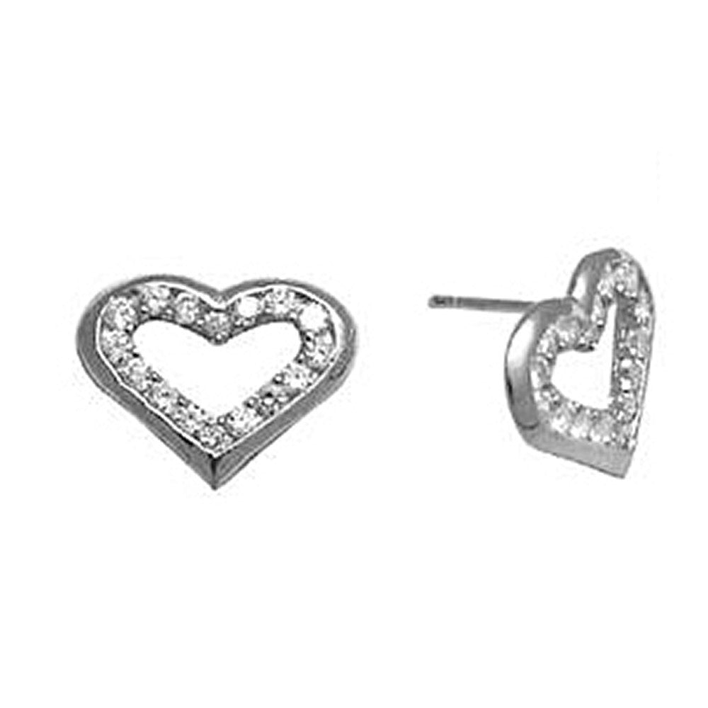 14k White Gold CZ Hollow Heart Stud Earrings 12mm