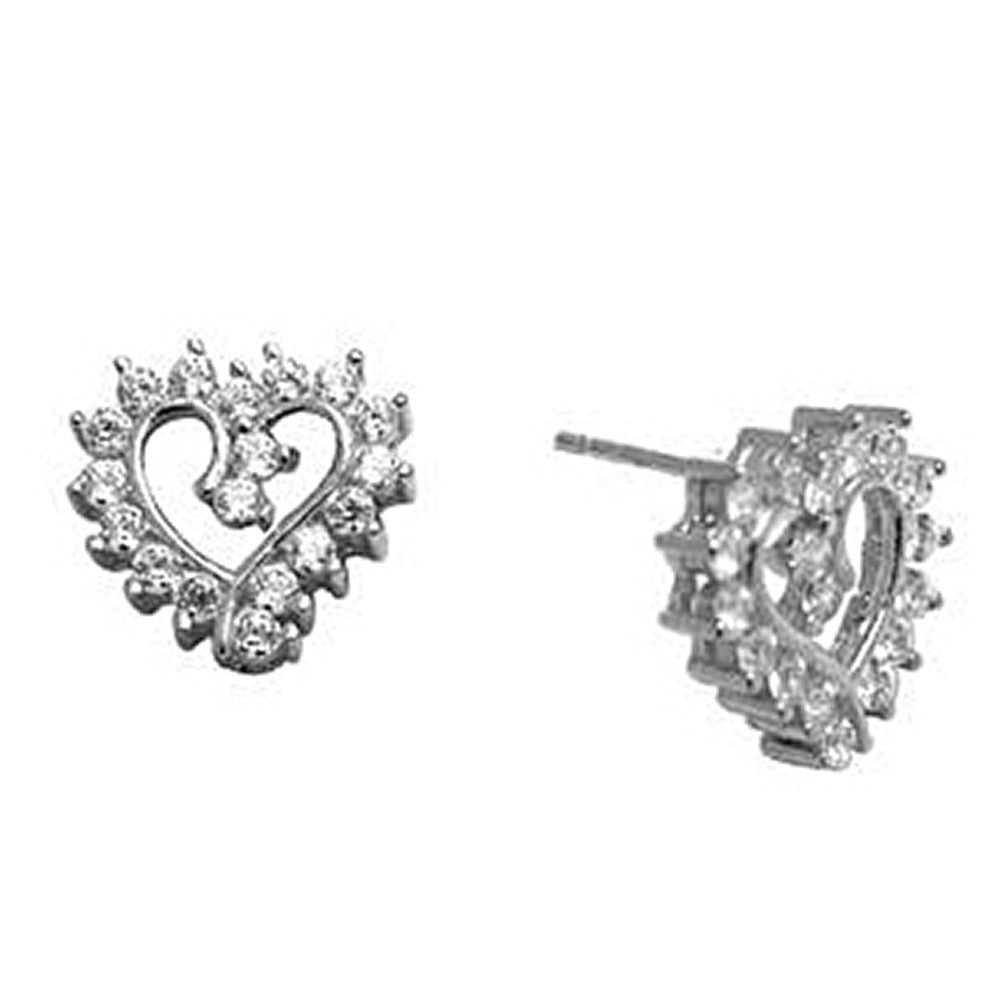 14k White Gold CZ Hollow Heart Stud Earrings 10mm