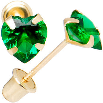 14k Yellow Gold .47 Carat CZ Heart May Birthstone Earrings