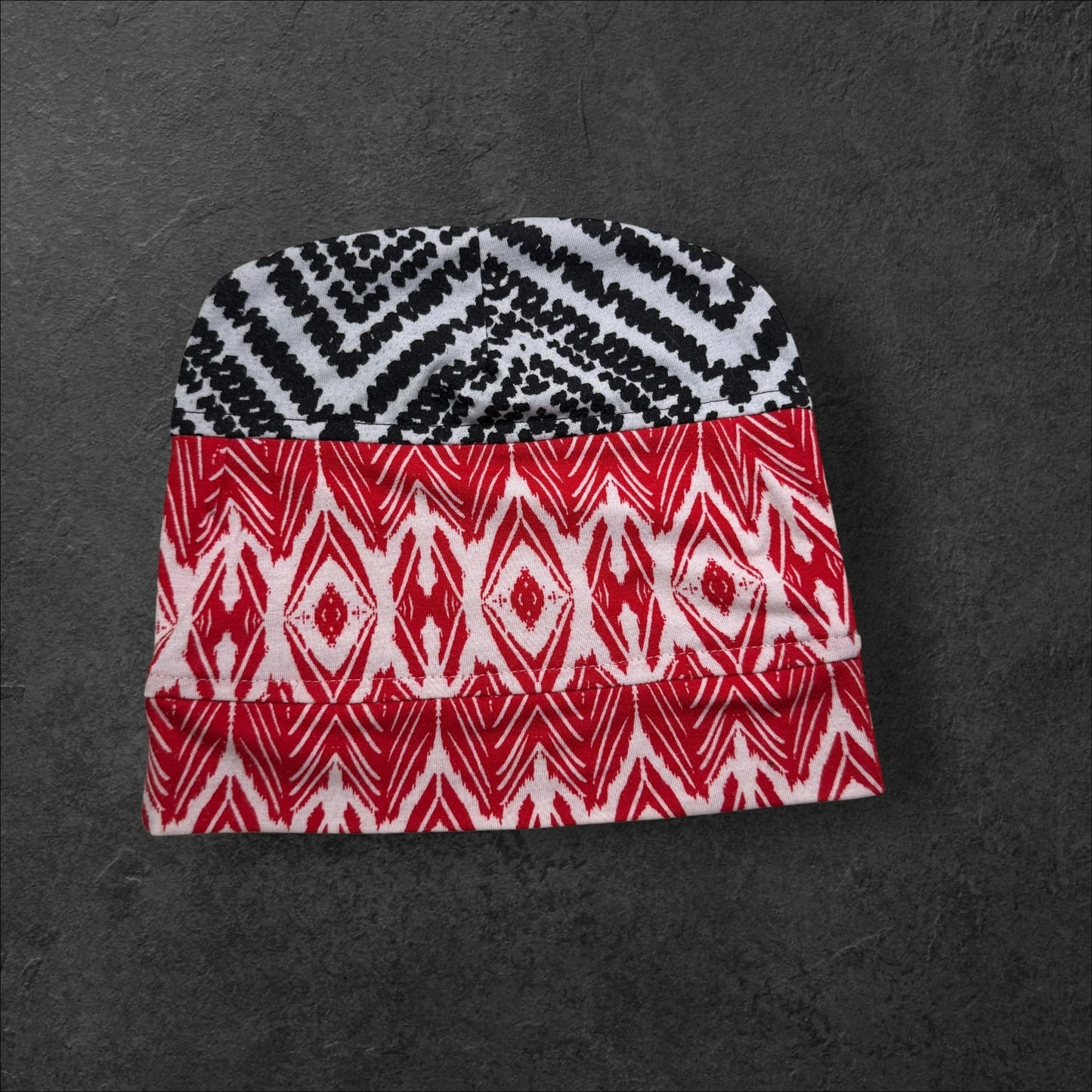 Black & Red Geometric Lightweight Slouch Beanie β Upcycled Everyday Hat