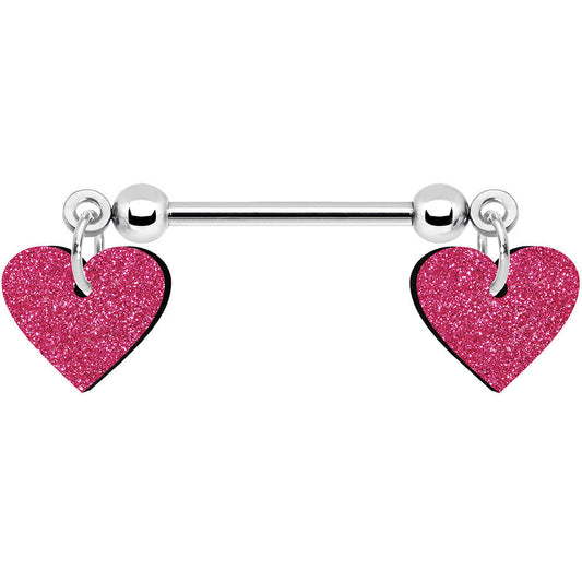 Pink Glitter Heart Nipple Ring Set