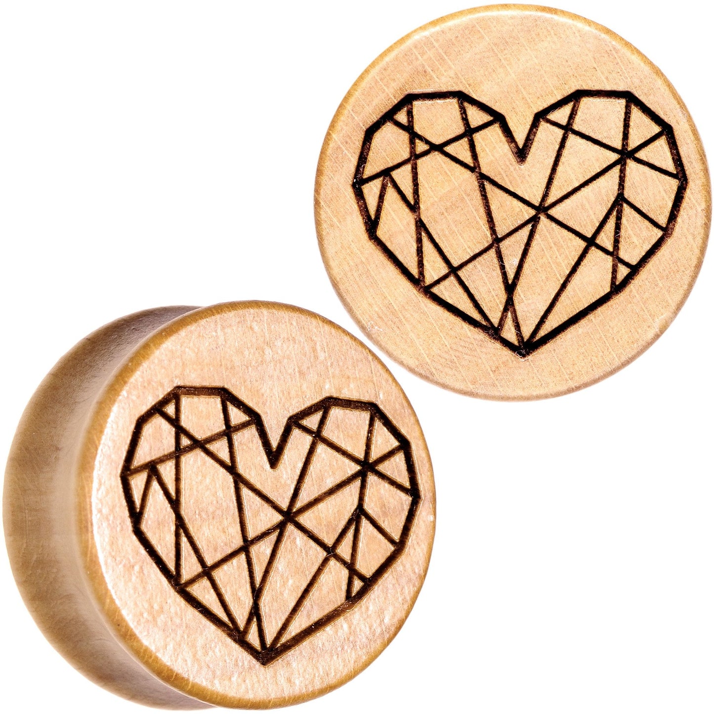 Organic Beechwood Geometric Heart Saddle Plug Set 0G to 25mm