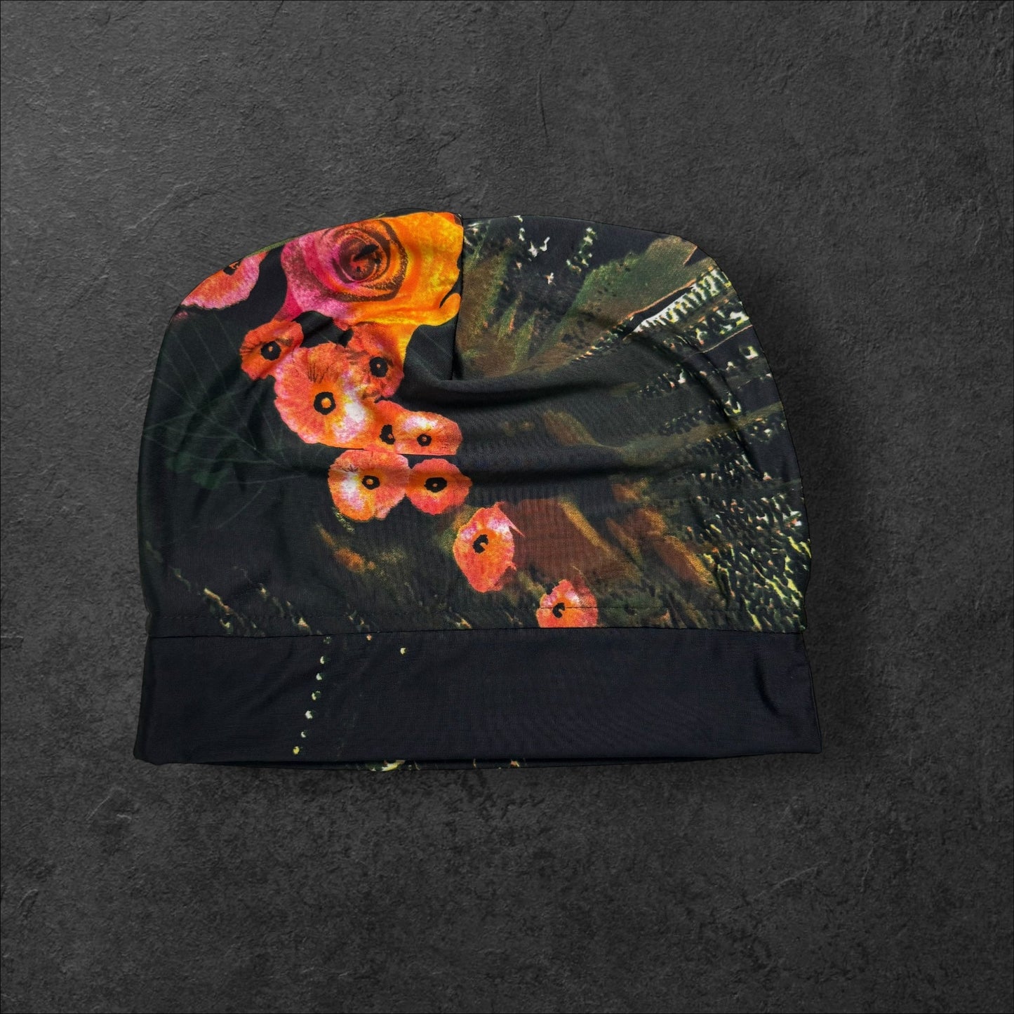 Midnight Bloom Lightweight Slouch Beanie β Upcycled Everyday Hat