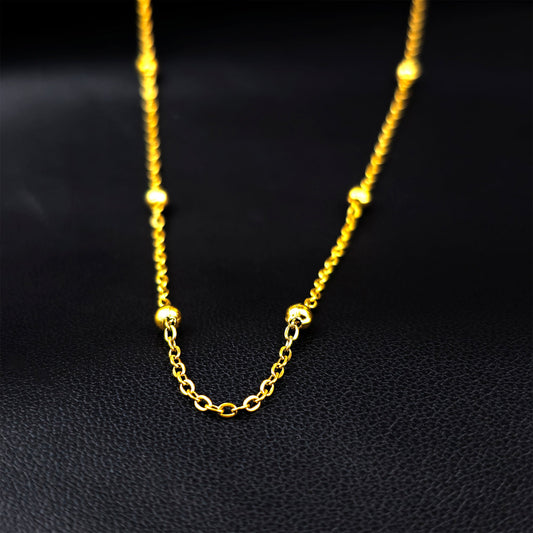 Stainless Steel Ball Gold Tone PVD Station Necklace Satellite Chain Layering Necklace