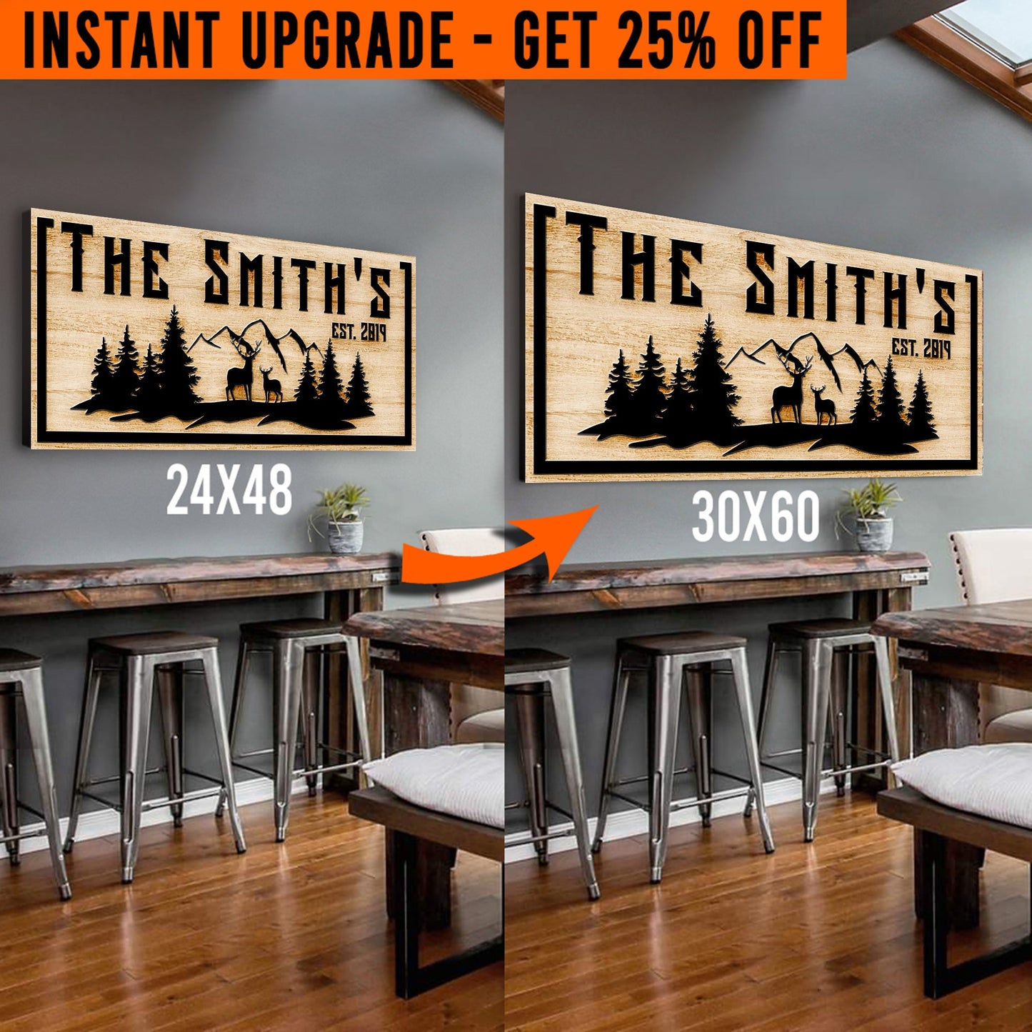 Upgrade Your 24x48 Inches 'Family Mountain Sign' (Style 3) Canvas To 60x30 Inches