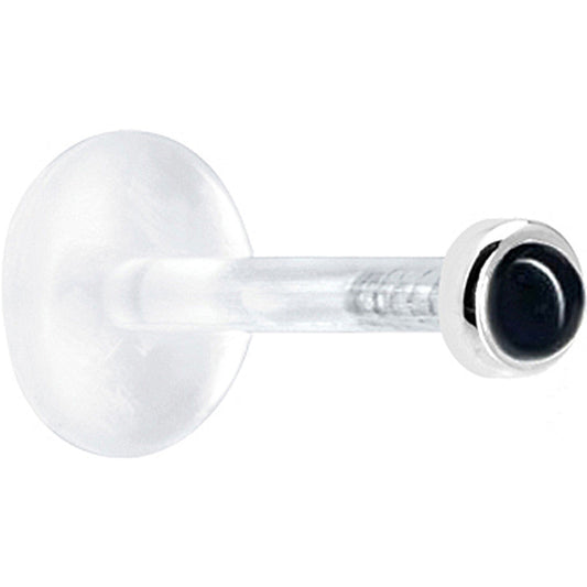 16G 1/4 Solid 14K White Gold 2mm Genuine Onyx Bioplast Tragus Earring Stud