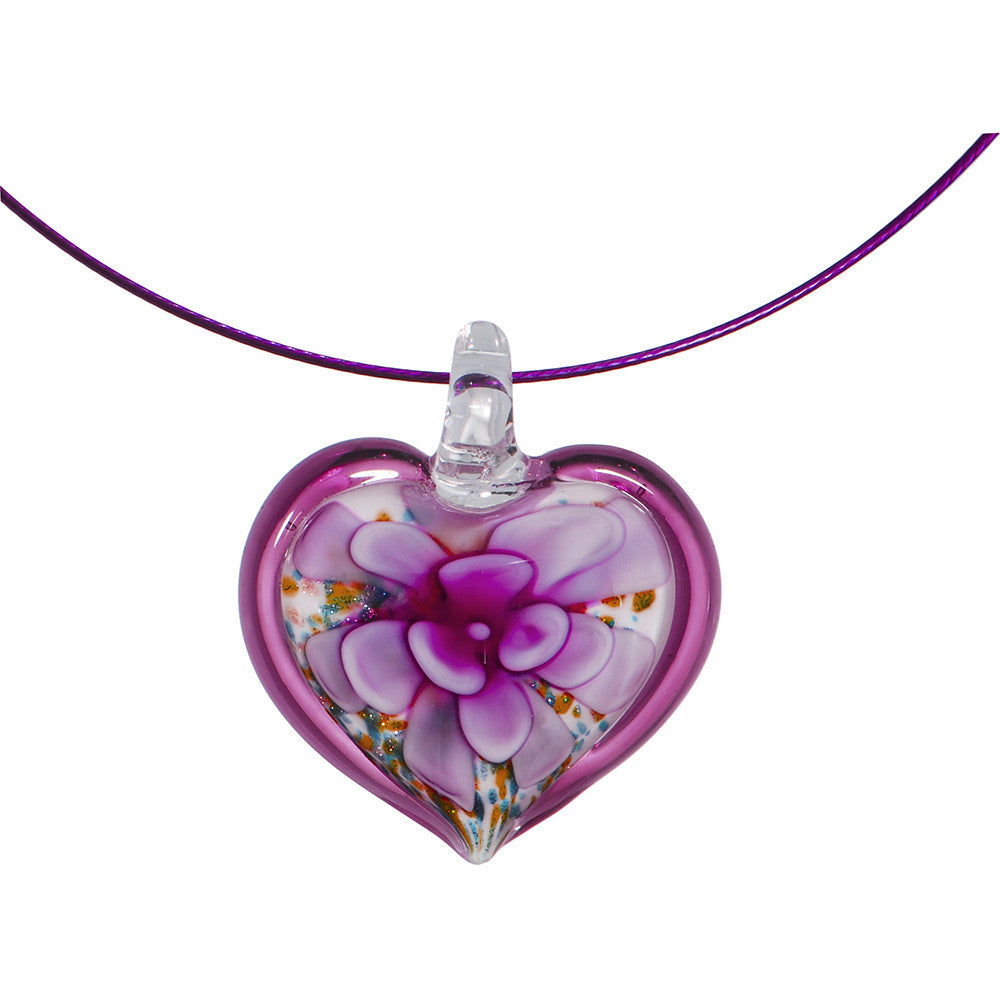 Handcrafted Burgundy Glass Flower Heart Wire Choker