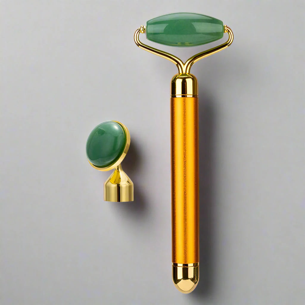 2‑in‑1 Electric Vibrating Rose Quartz & Jade Roller