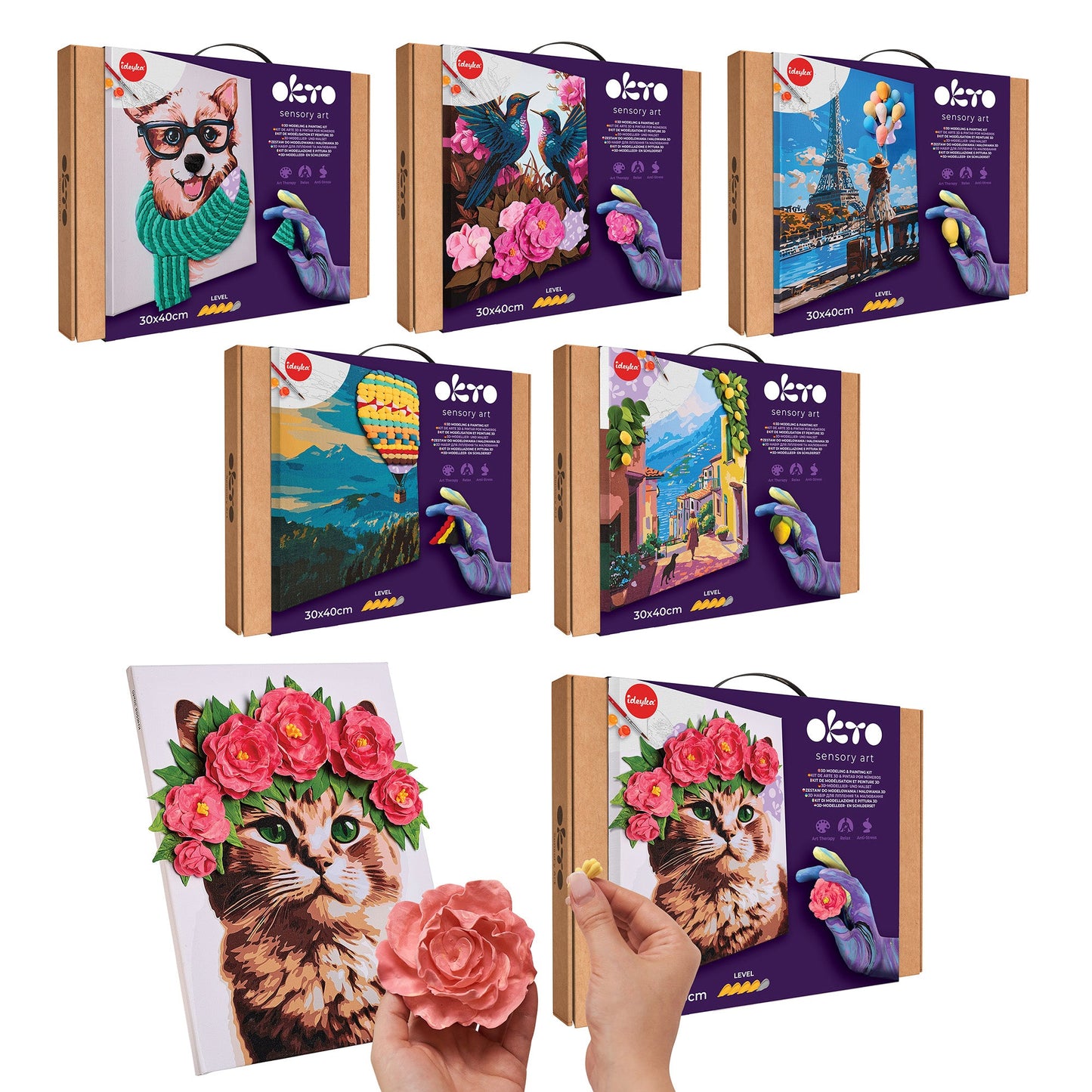 OKTO Air-Dry Clay 3D Painting Kit – Kit a Cat in a Flower Crown (11.8 x 15.7 in)