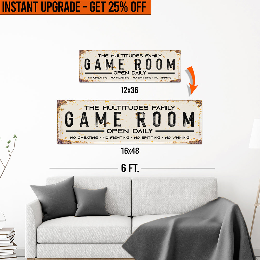 Upgrade Your 12x36 Inches (Style 1) 'Family Game Room' Canvas To 16x48 Inches