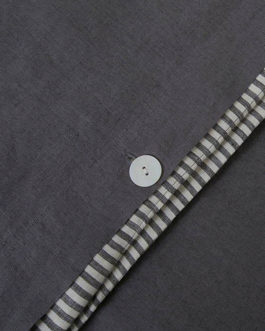 Marcel Linen Duvet Set - Storm / Storm Stripe