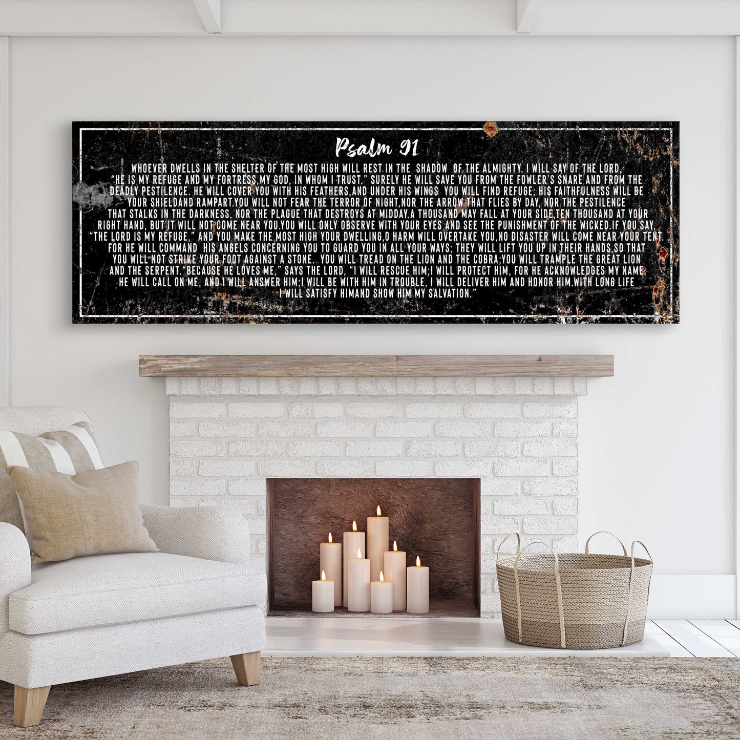 Psalm 91: He Is My Refuge β Rustic Christian Wall Art for Living Room, Religious Decor for Home