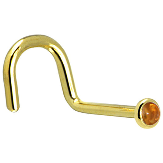 Solid 14K Yellow Gold 2mm Genuine Citrine Saffron Nose Ring