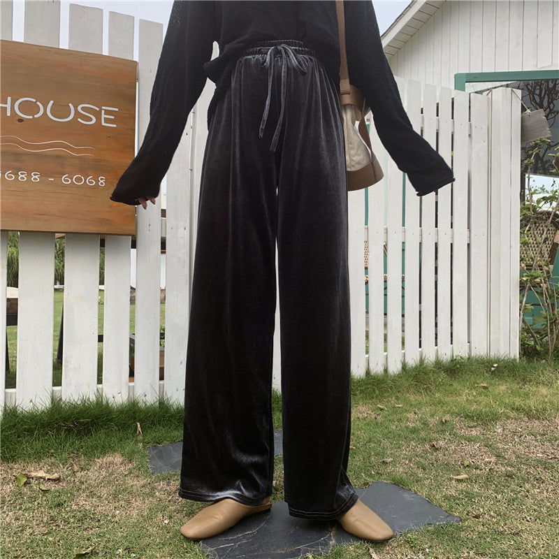 Gold Velvet High Waist Mopping Pants