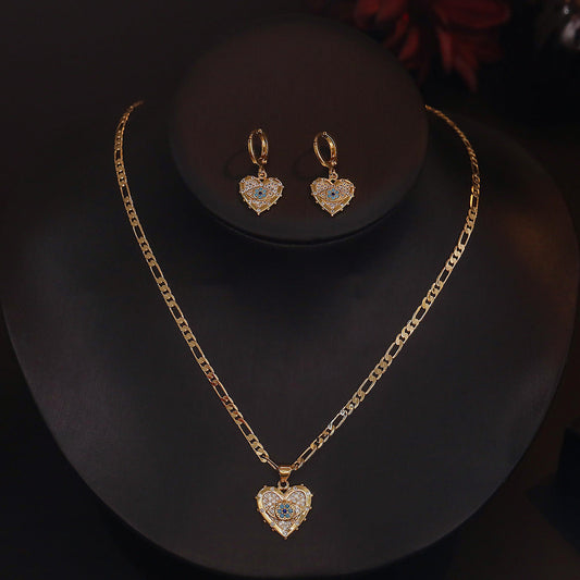 Heart-shaped Zircon Pendant Necklace and Earrings Set