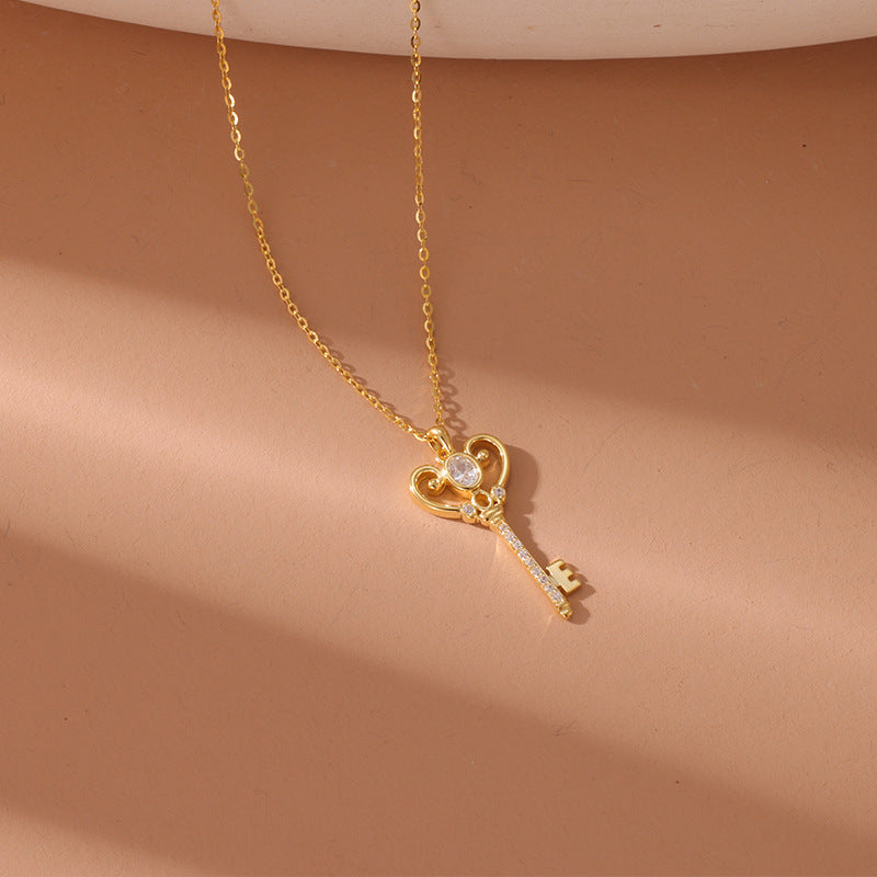 Non-fading Key Heart-shaped Necklace Women's Sterling Silver