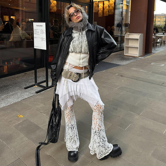 Design Mesh Stitching Lace Micro-transparent Culottes