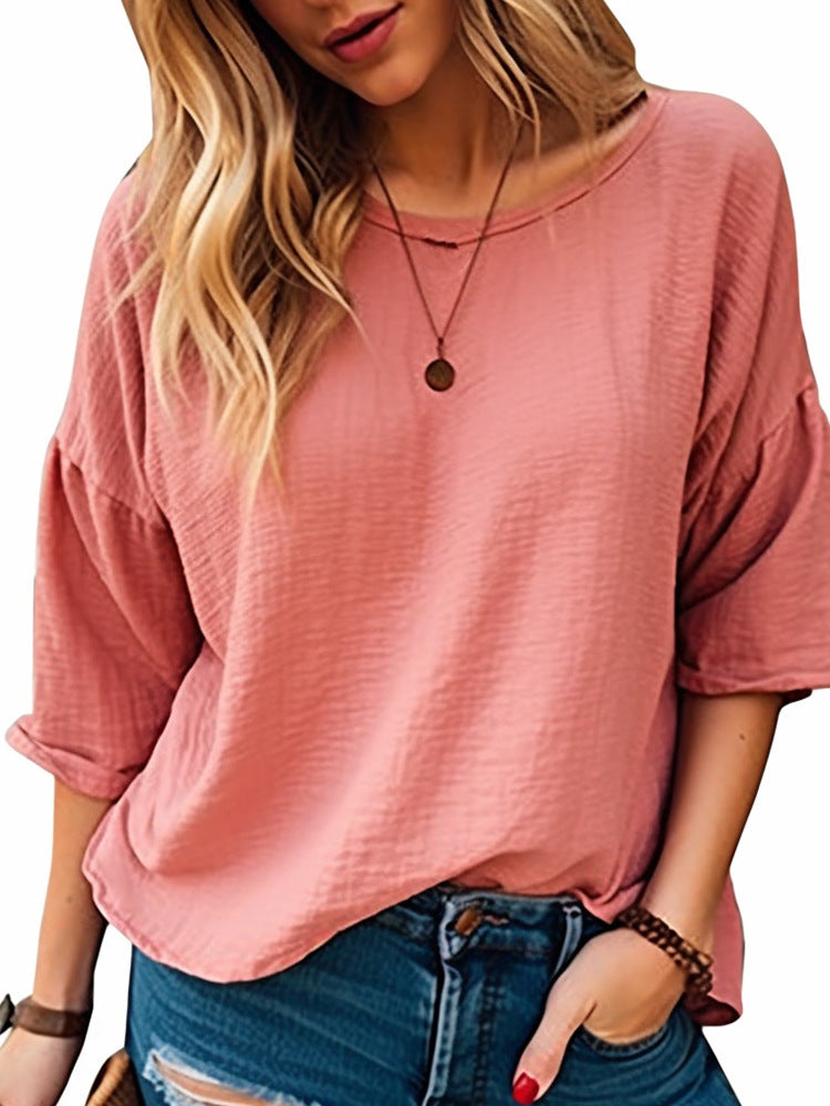 Fashion Women's Wear Comfortable Three-quarter-length-sleeved T-shirt