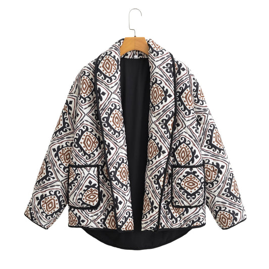 European American Floral Print Cotton-Padded Jacket