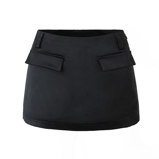 High Waist Sheath Faux Pocket Design Slim Fit Skirt Women