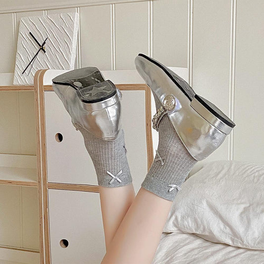 Ins Thin All-in-one Boneless Seam Socks Cute Bow