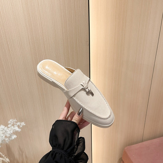 Authentic Leather Loafers Women's Empty Slippers
