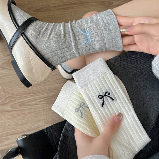 Cute Girl Bow Tube Socks Hollow Bunching Socks