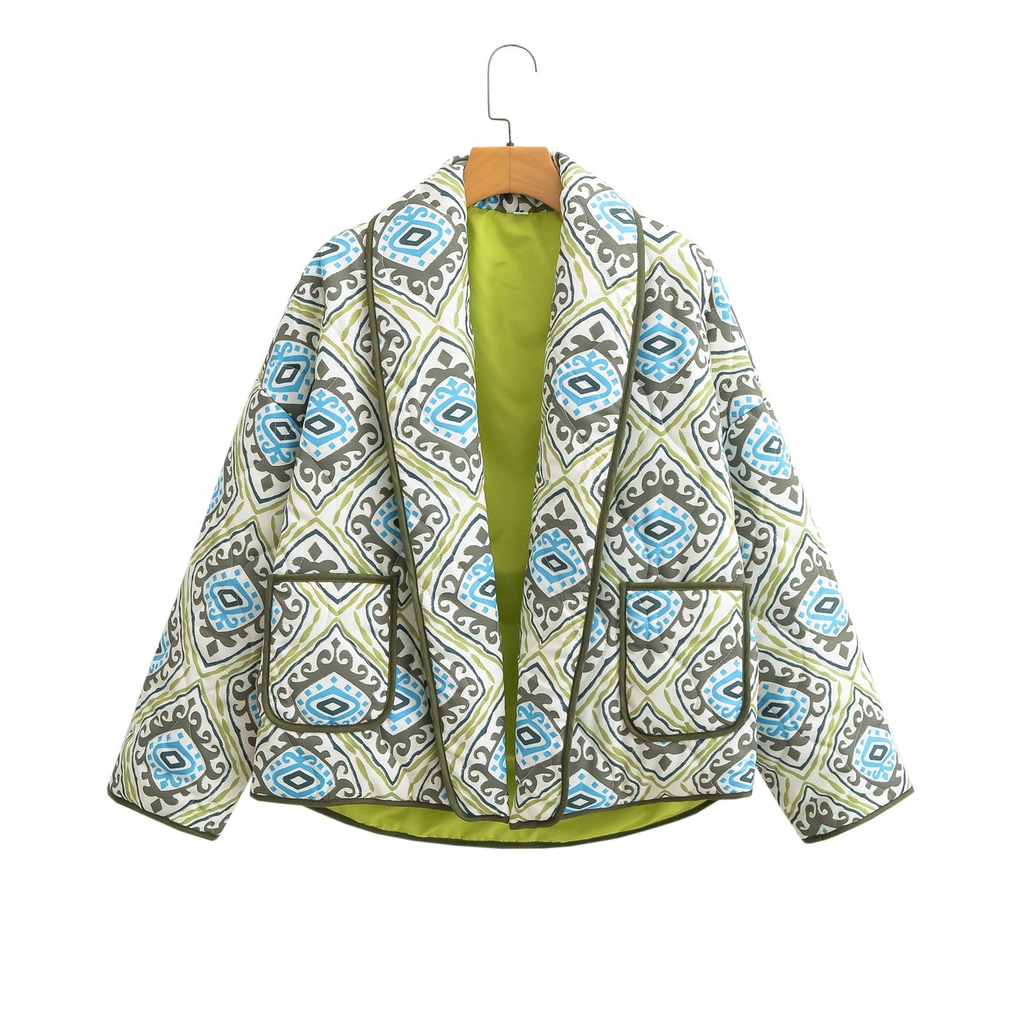 European American Floral Print Cotton-Padded Jacket