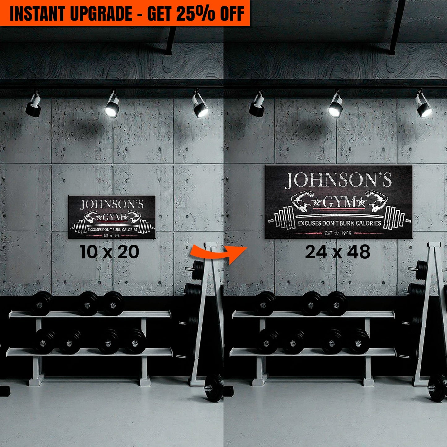 Upgrade Your 10x20 Inches 'Gym Sign II' To 24x48 Inches Canvas