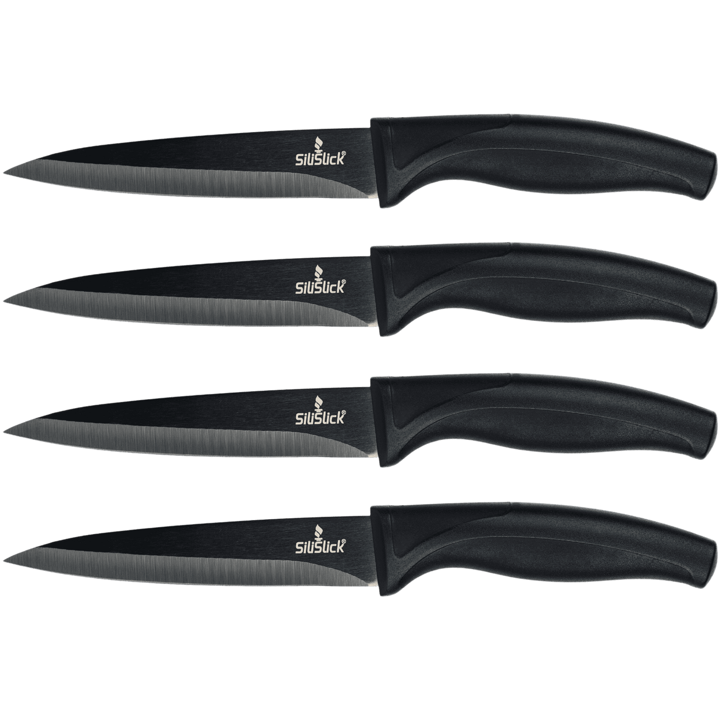 Steak Knife Set 4 Titanium Coated Black Handle, Black Blade