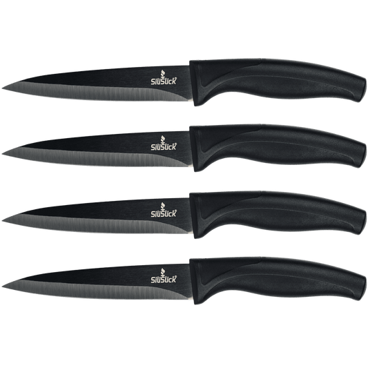 Steak Knife Set 4 Titanium Coated Black Handle, Black Blade