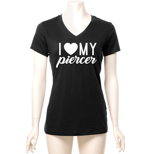I Heart My Piercer Black Tapered V-Neck Tee Shirt