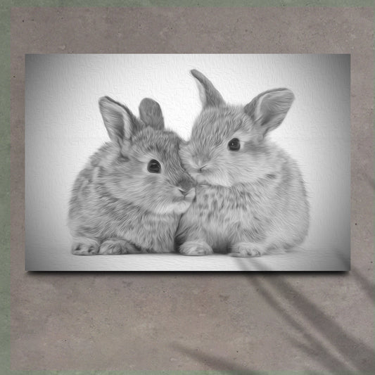 Gray Rabbits Sketch Canvas Wall Art