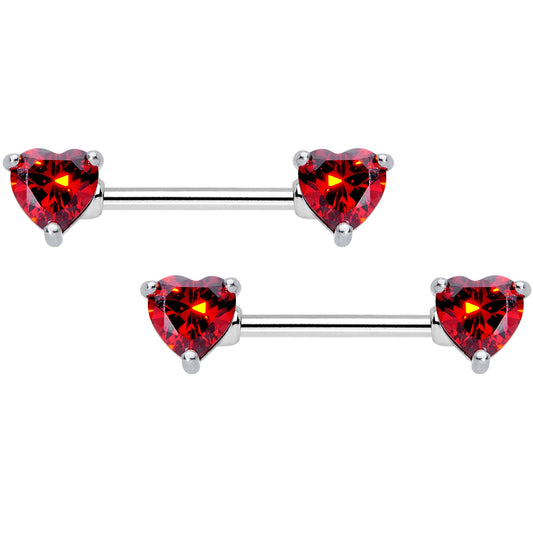 14G 5/8 Red Gem Heart Captive Ring Barbell Nipple Ring Set