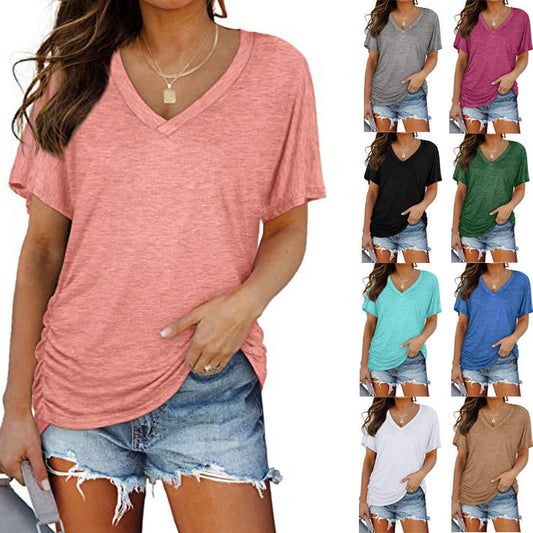 European-American V-Neck Loose Casual T-Shirt