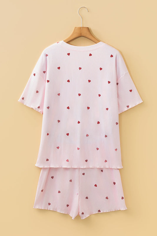 Heart-Shaped Ribbed Knit Lounge Short Set