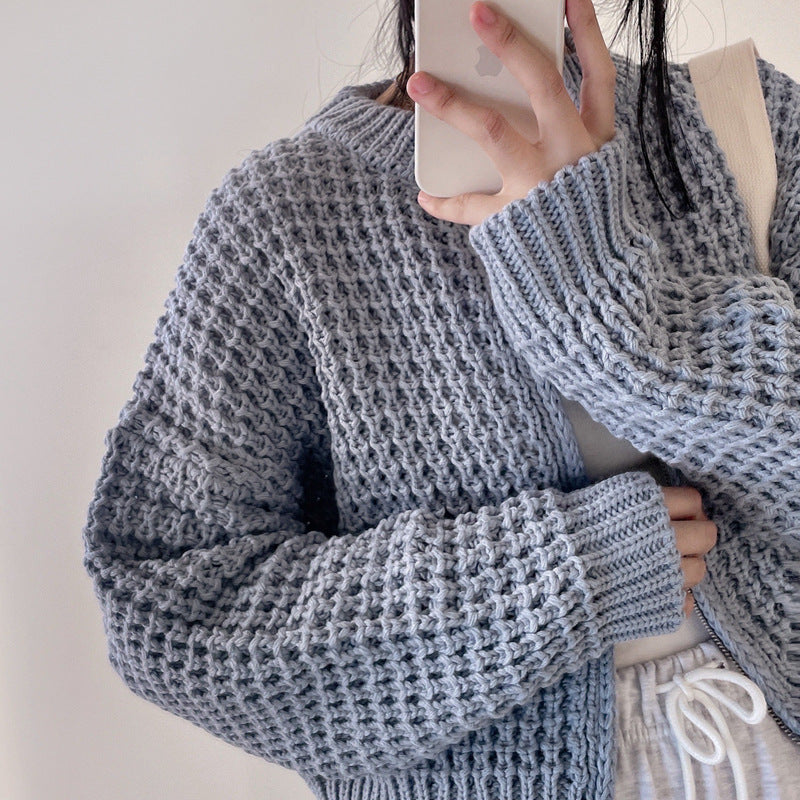 Fashion Vintage Zipper Sweater Coat For Women