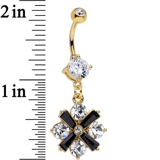 Clear Gem Gold Anodized Black X Marks the Sparkle Dangle Belly Ring