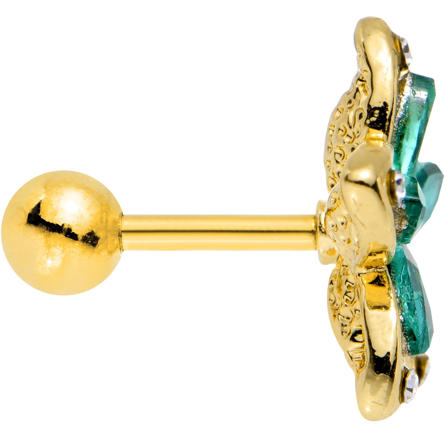 Green Gem Gold PVD Holiday Hibiscus Flower Tragus Cartilage Earring