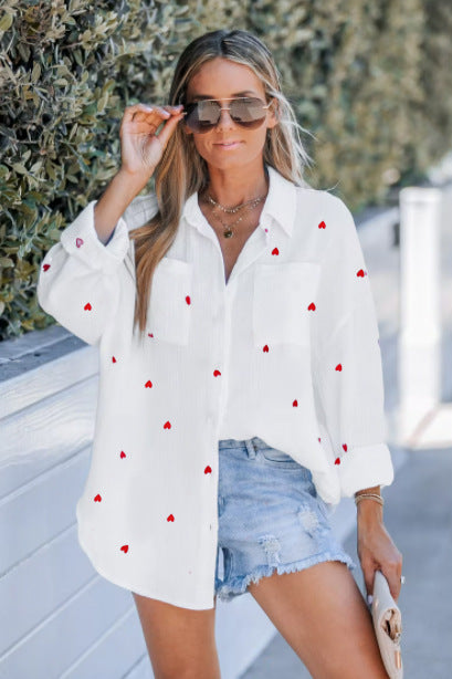 Casual Sun-proof Heart Printing Loose And Comfortable Shirt