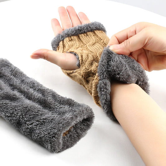 Fleece-Lined Knitted Fingerless Gloves