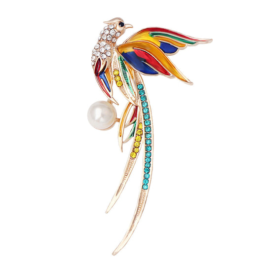 Hummingbird Phoenix Peacock Oil Drip Brooch