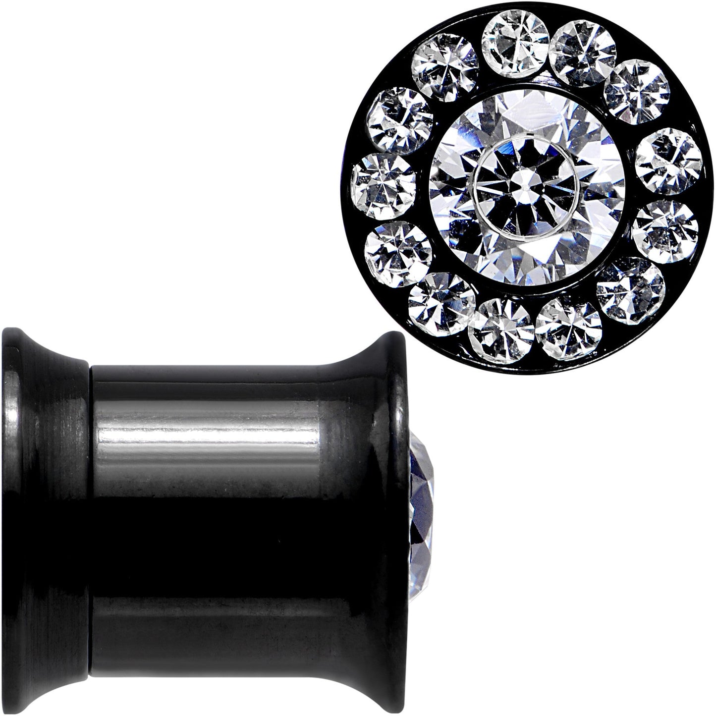 0G Clear CZ Gem Black PVD Goddess of Glam Screw Fit Plug Set