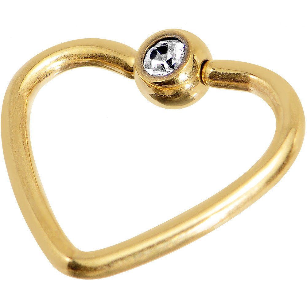 16G 3/8 Clear Gold Anodized Titanium Heart Closure Captive Ring