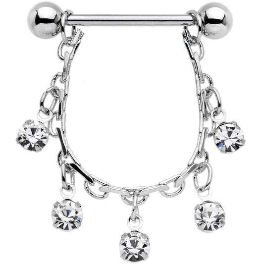 14G 5/8 Clear Gem Chain Drop Dangle Nipple Ring Set