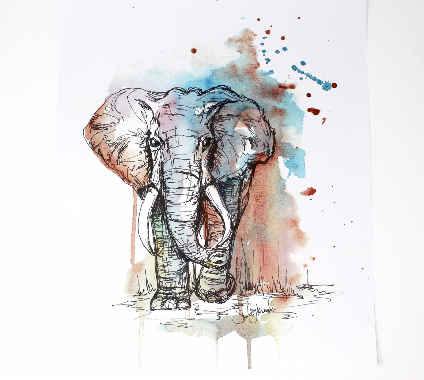 Mixed Media Elephant Art Print, 11x14in, Animal Art, Home Decor, Nursery Artwork
