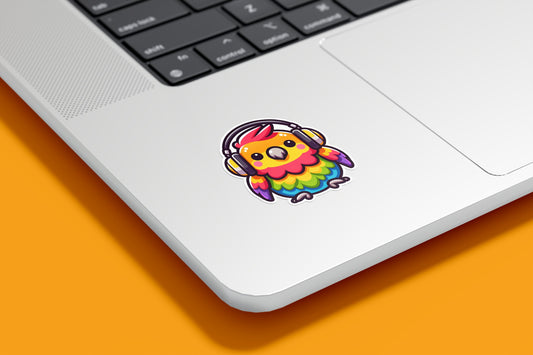 Parrot with Headphones Kawaii Vinyl Sticker