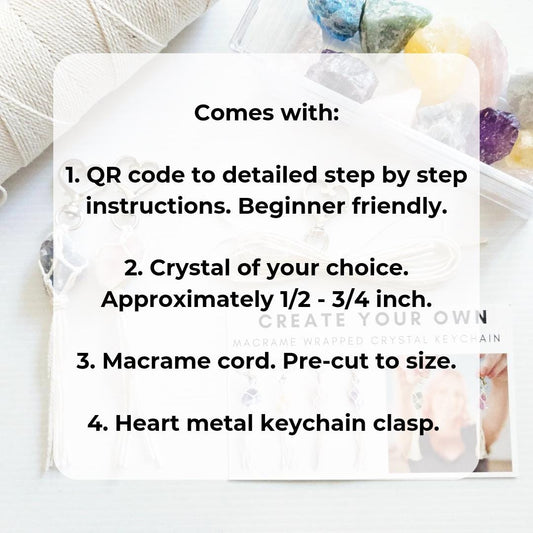 Macrame wrapped crystal keychain DIY craft kit.