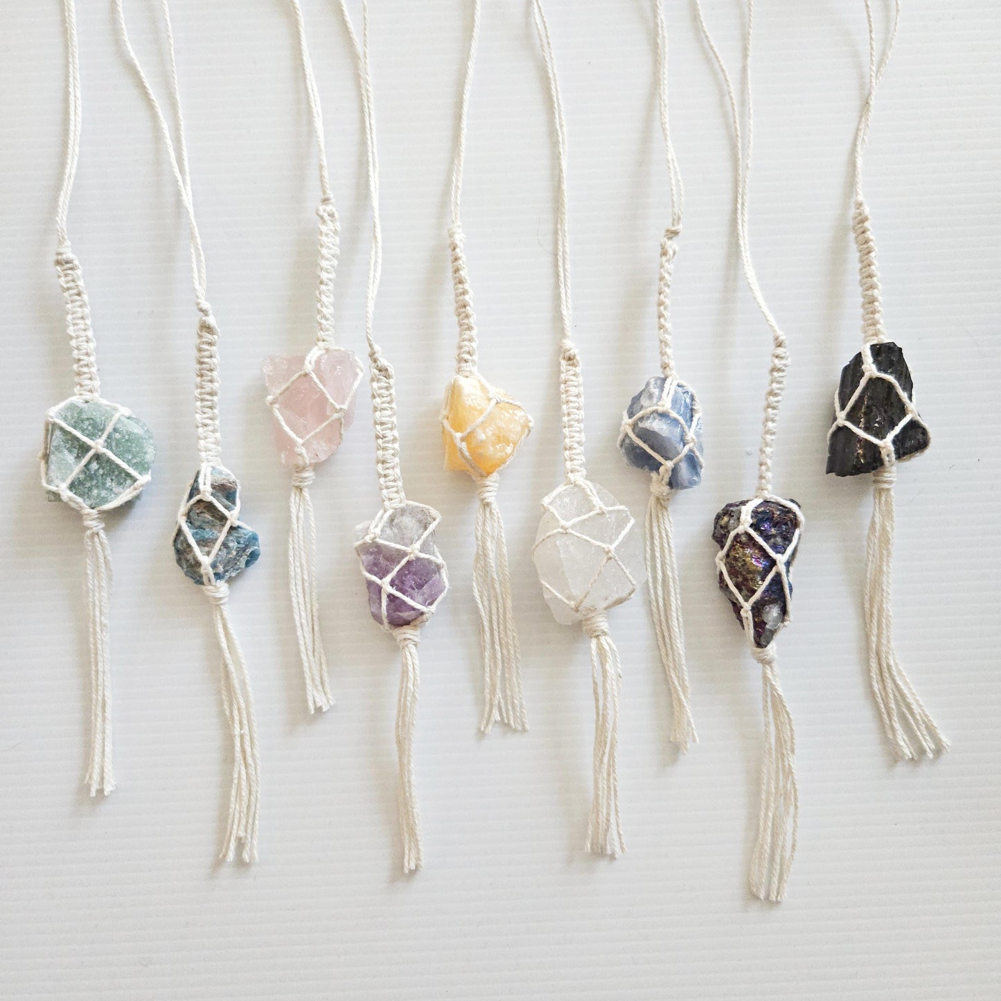 Macrame wrapped crystal rear view mirror charm DIY craft kit.
