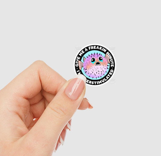 Overstimulated Pufferfish Vinyl Sticker